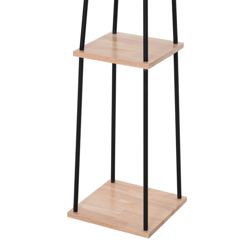 HOMCOM Lampadaire design contemporain dim. 40L x 40l x 160H cm 40 W max. 3 étagères intégrées bois massif pin métal noir lin beige