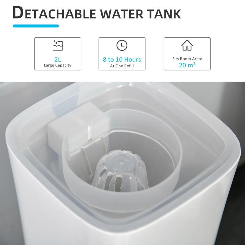 HOMCOM 2L Cool Mist Humidifier Ultrasonic Air Humidifier with 7-Colour Lights, 3 Adjustable Mist Mode, Auto Shut Off, 8-10 Working Hours for Home, White