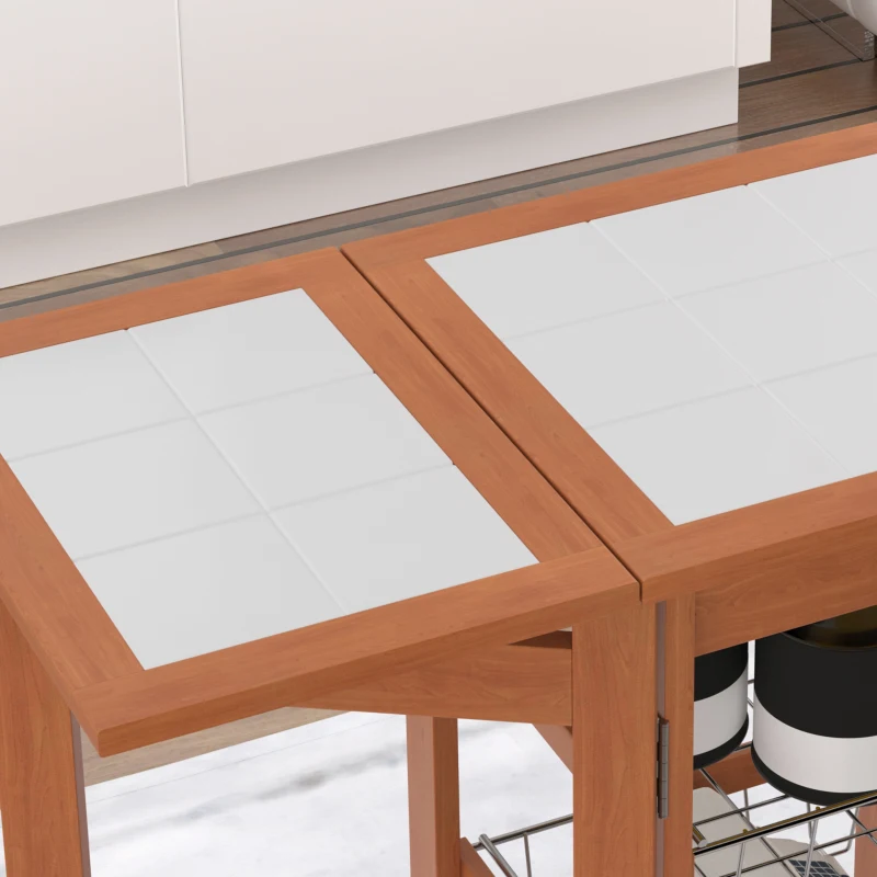 HOMCOM Carrello da Cucina con Piano in Mattonella Servizio Ausiliare Legno metallo Cromato 6 Ruote Cassetto