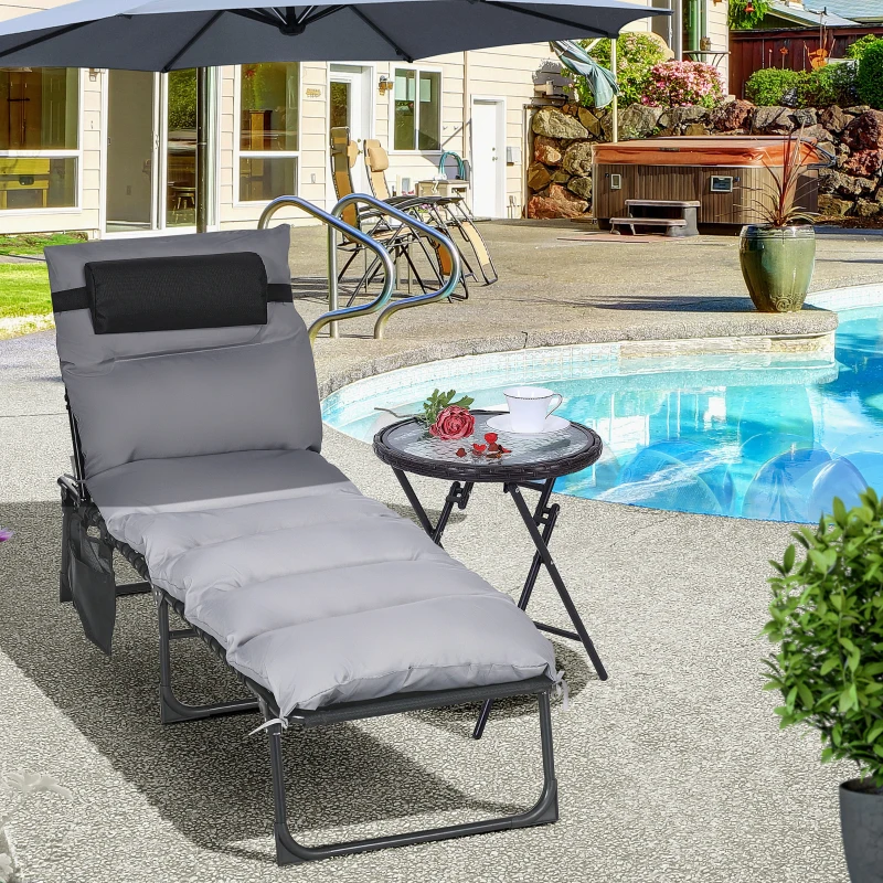 Outsunny Klappliege, 5-stufig neigbare Rückenlehne, Kissen, Auflage, bis 120 kg, Stahl, hellgrau, 58 x 189 x 32,5 cm