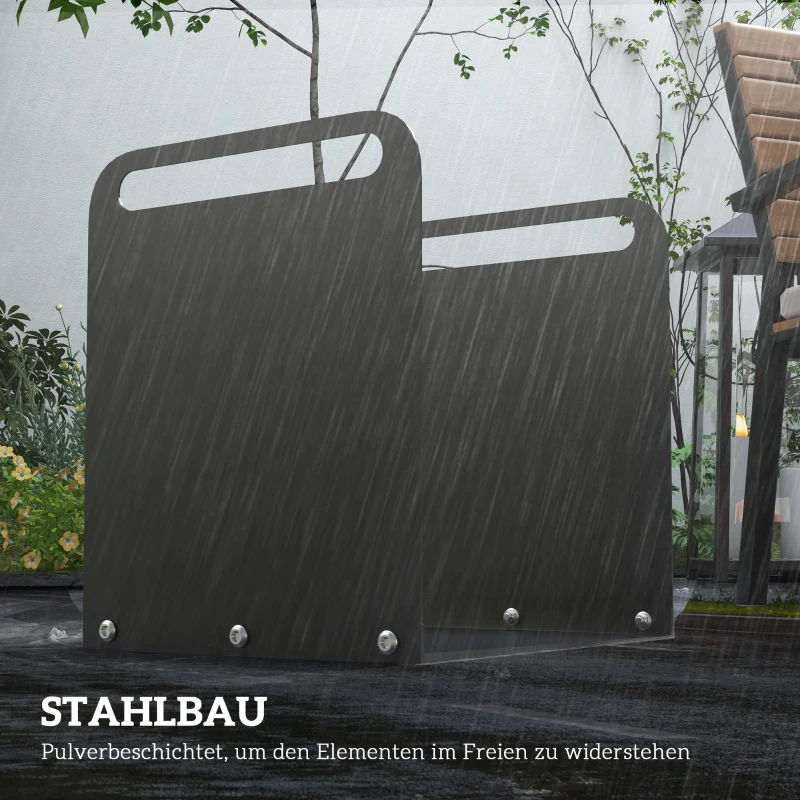 Outsunny Feuerholzgestell, 2 Tragegriffe, Stahlrahmen, bis 30kg, 36x30x36cm, Schwarz