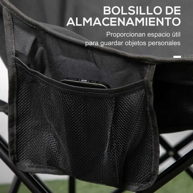 Outsunny Silla de Camping Plegable con Bolsa de Transporte y Marco de Acero Carga 110 kg para Campamento Pícnic Senderismo Negro