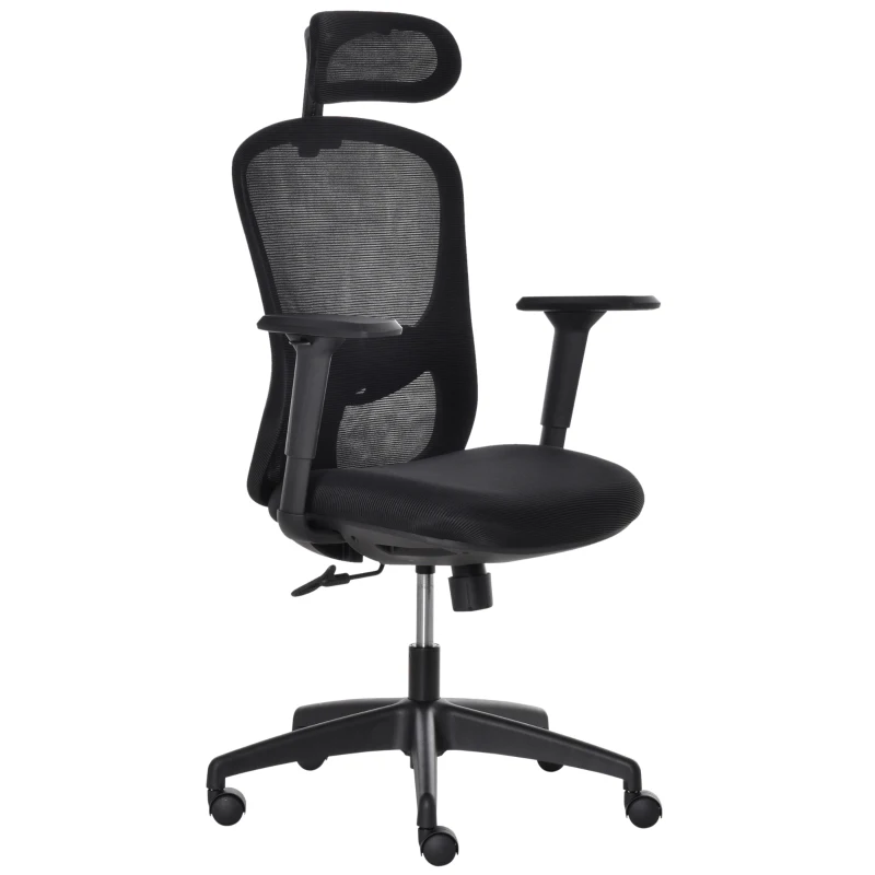 Vinsetto Bürostuhl mit Wippenfunktion Kopflehne Home-Office-Stuhl höhenverstellbarer Schreibtischstuhl ergonomisch 360°-Drehräder Schaumstoff Nylon Schwarz 64 x 64 x 100-109,5 cm