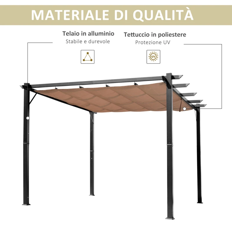 Outsunny Gazebo Pergola da Giardino 3x4m con Telo in Poliestere e Struttura in Alluminio, Grigio e Marrone