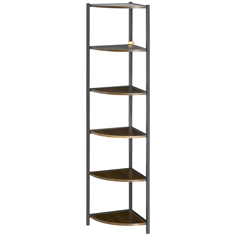 HOMCOM Étagère d'angle à 5 niveaux bibliothèque d'angle cadre métallique style industriel - 34 x 34 x 166 cm marron noir