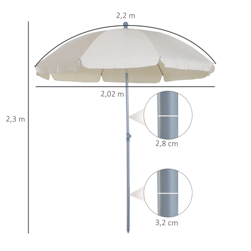 Outsunny Parasol inclinable parasol de plage octogonal de jardin Ø 2 m métal polyester sac de transport inclus crème