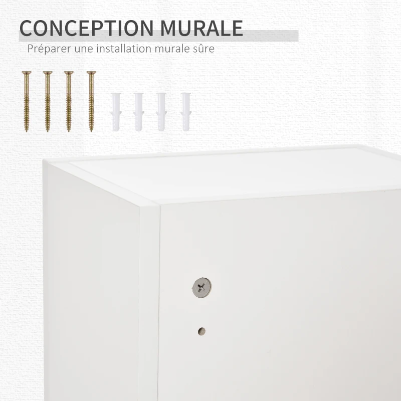 kleankin Armoire à pharmacie murale avec serrure, 5 étagères et tablettes réglables, bois et verre, blanc, 30x20x70cm