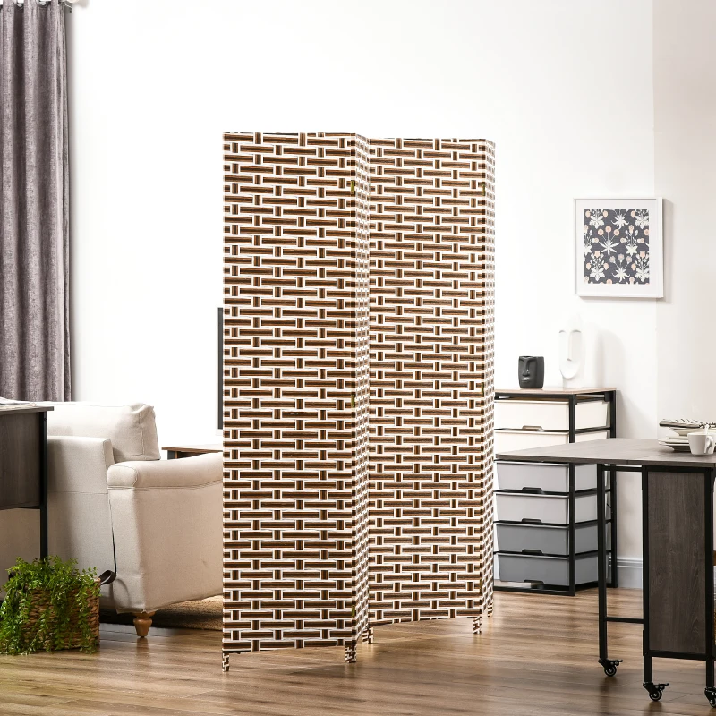 HOMCOM Biombo Separador de Ambientes de 4 Paneles Plegables de Madera de Pino y Fibra de Papel 180x180cm Marrón y Blanco