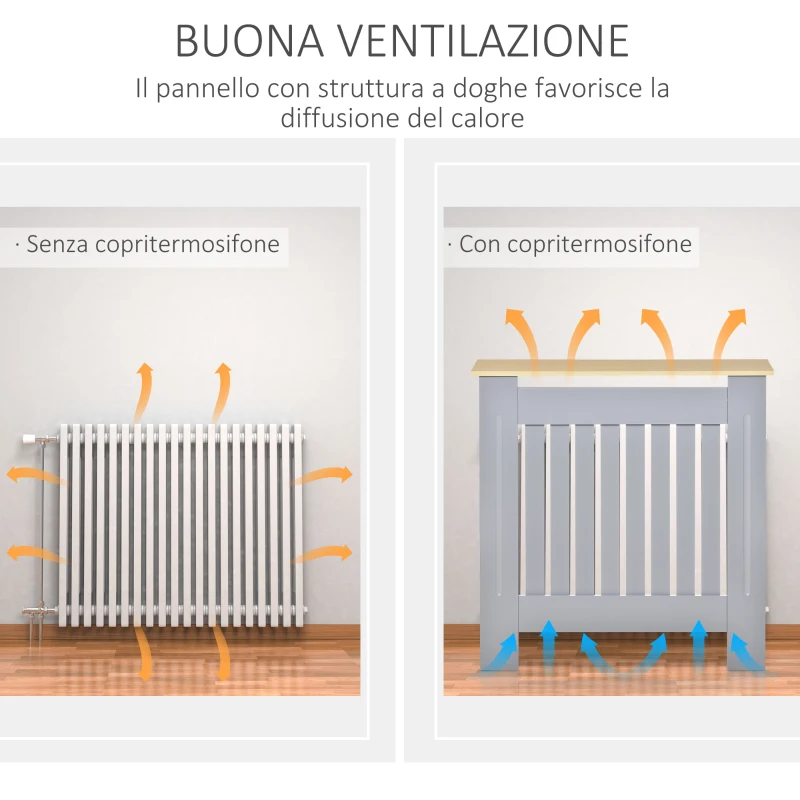 HOMCOM Mobile Copricalorifero in MDF e Legno Truciolare, Design a Doghe con Mensola Superiore, 78x19x83cm, Grigio