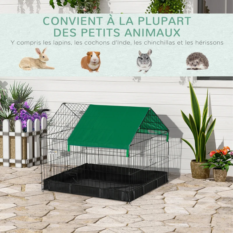 PawHut Cage enclos lapins petits animaux rongeurs Intérieur ou Extérieurs avec bache Protection Inclus - 90 x 75 x 75 cm