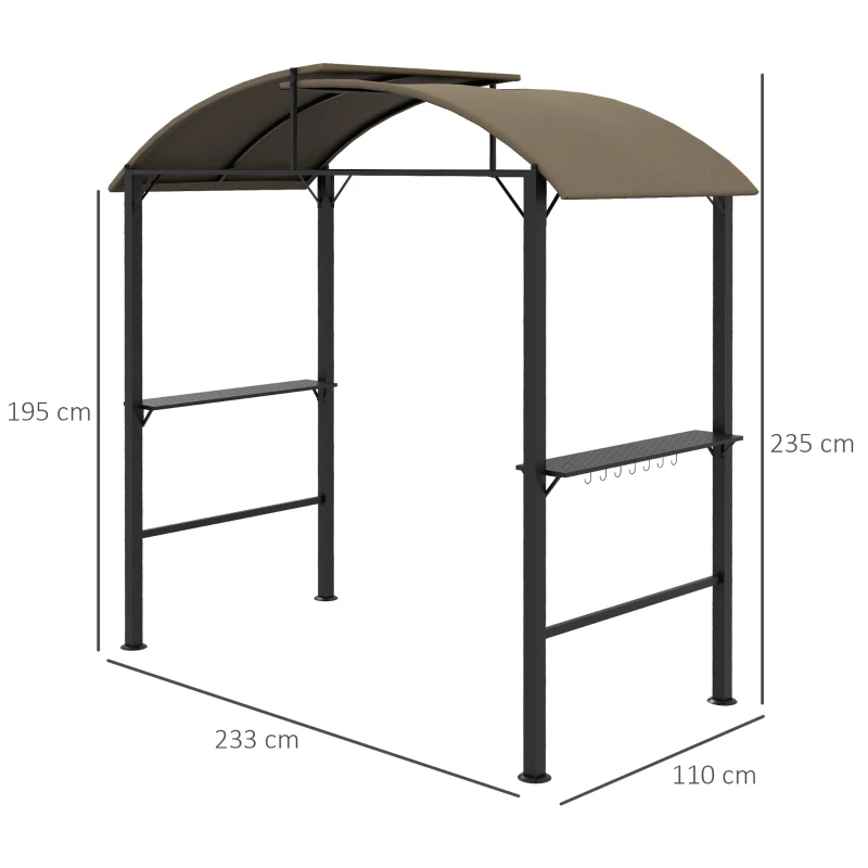 Outsunny Grillpavillon, 2 Seitenablagen, Haken, Stahlrahmen, 1,1 x 2,3m, Khaki(m-3)