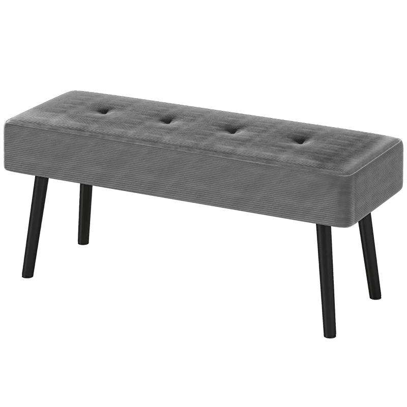 HOMCOM End of Bed Bench, Corduroy Bedroom Bench with Thick Padding and Steel Legs, Tufted Window Seat for Entryway, Living Room, Grey