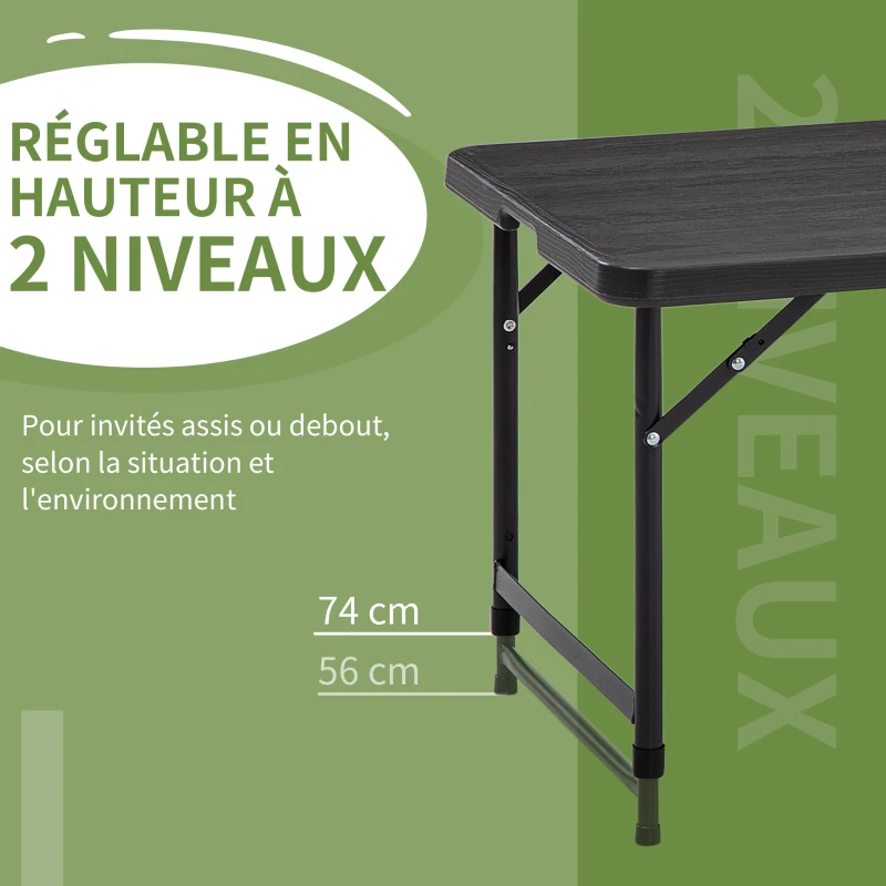 Outsunny Table de jardin rectangulaire pliable camping pour 4 personnes hauteur réglable 118 x 60 x 74 cm