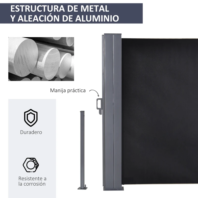 Outsunny Toldo Lateral Retráctil Doble 600x160 cm Pantalla de Privacidad Extensible con Ángulo Ajustable y Protección UV 50+ para Jardín Balcón Terraza Gris Oscuro