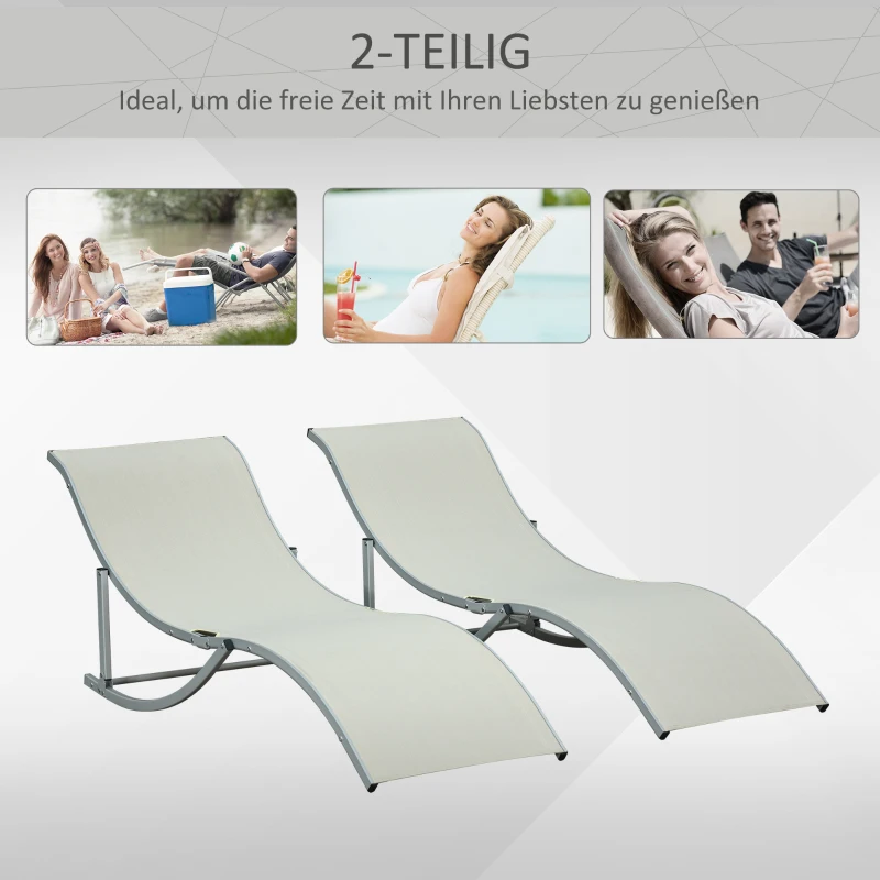 Outsunny 2er Set Sonnenliege Gartenliegen Stoffliege Relaxliege ergonomisch Aluminium Texteline Beige 165 x 61 x 63 cm