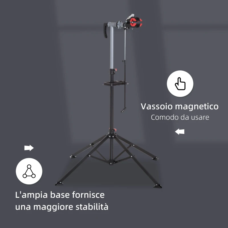HOMCOM Cavalletto Manutenzione Bici Pieghevole ad Altezza Regolabile con Vassoio Portautensili, 100x100x109-180 cm, Nero