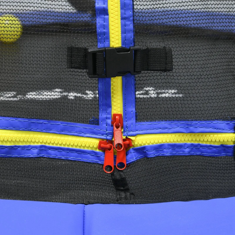 ZONEKIZ Cama Elástica Infantil Ø140 cm con Red de Seguridad Canasta de Baloncesto y 20 Bolas de Plástico Azul
