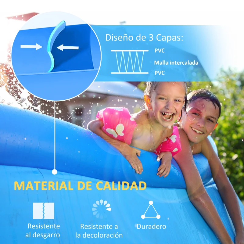Outsunny Piscina Inflable Familiar para 3-4 Personas Redonda 4,000 Litros Ø274x76 cm con Inflador de Mano Azul