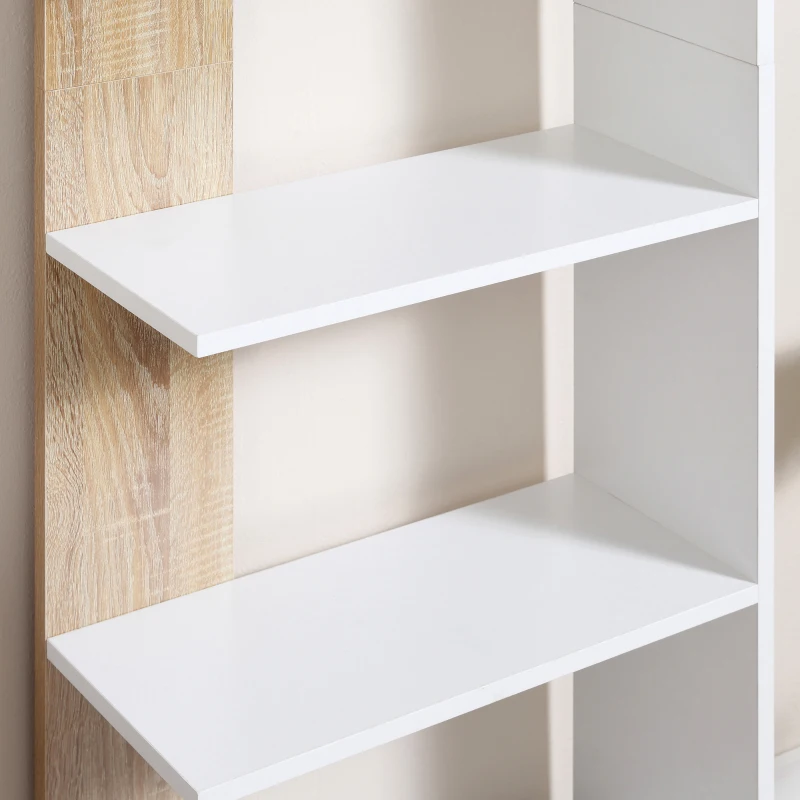 HOMCOM Estantería de Almacenaje con 5 Estantes Librería Multiusos para Estudio Oficina con Base Elevada Diseño Elegante 45x21x170 cm Blanco y Roble(m-7)