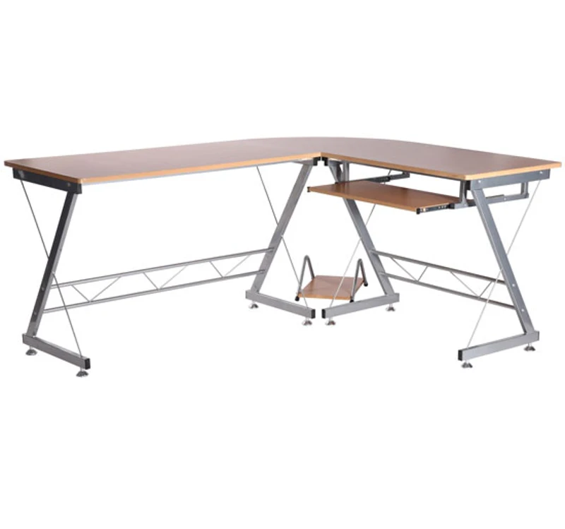 HOMCOM Bureau d'angle bureau informatique design contemporain métal MDF imitation veinage bois