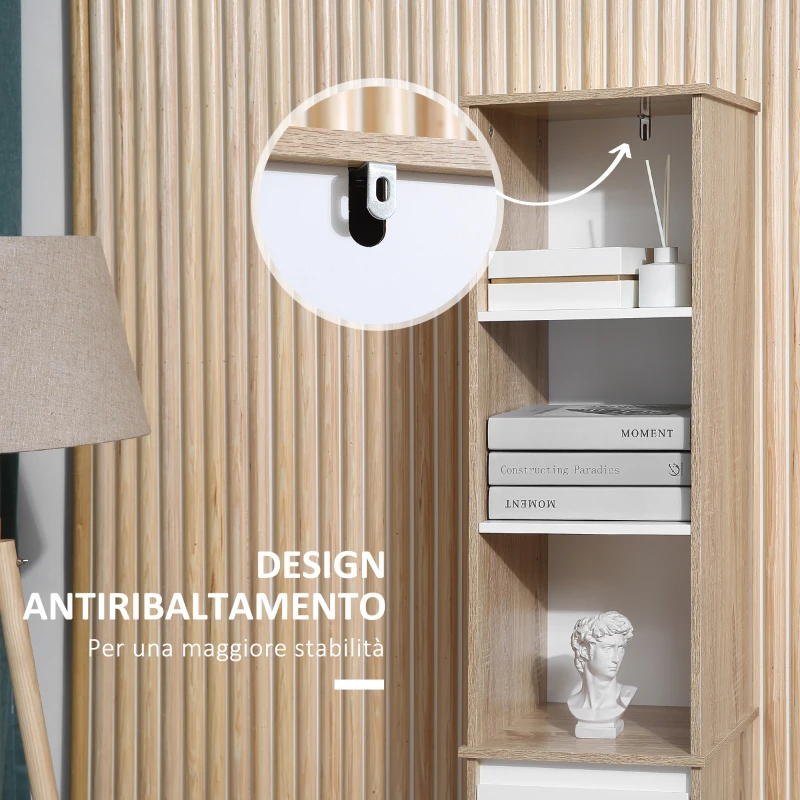 kleankin Scaffale Bagno Salvaspazio in Legno, Mobiletto a Colonna con Ripiani, Armadietto e Cassetto, Bianco, 32.6x30x171.2cm