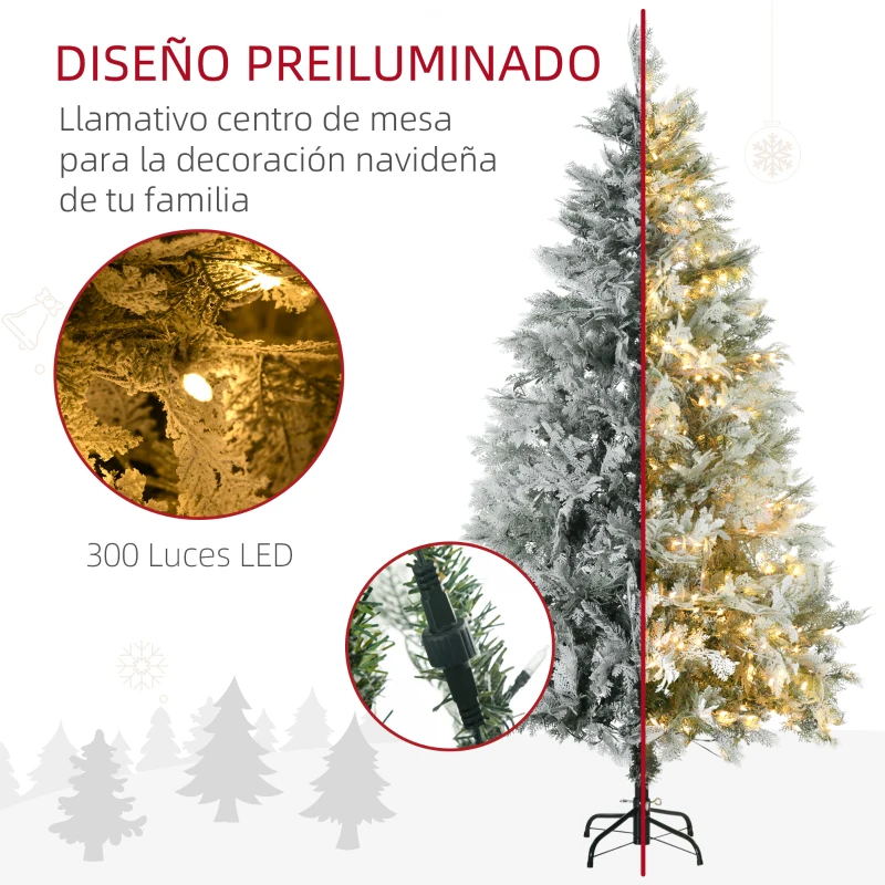 HOMCOM Árbol de Navidad Artificial 180 cm con 300 Luces LED Blancas Cálidas con 577 Ramas Apertura Automática Base Plegable