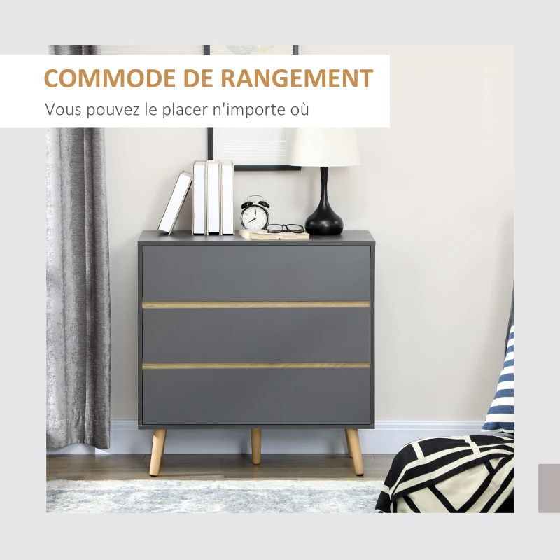 HOMCOM Ensemble de commode 3 tiroirs, buffet et meuble TV - meuble de rangement - banc TV pour télévision jusqu'à 55 pouces