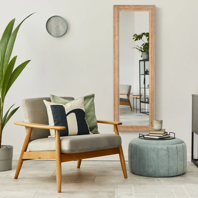 HOMCOM Espejo de Pared Cuerpo Entero 163x53,5 cm Espejo Colgante Grande de Madera Decoración para Salón Dormitorio Natural