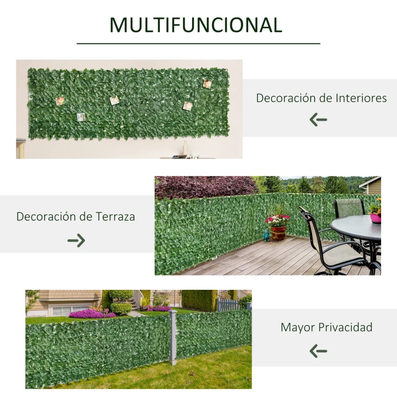 Outsunny Seto Artificial Ocultación Jardín en Rollo 3x1 m Valla de Privacidad de Hiedra Artificial para Balcón Exterior