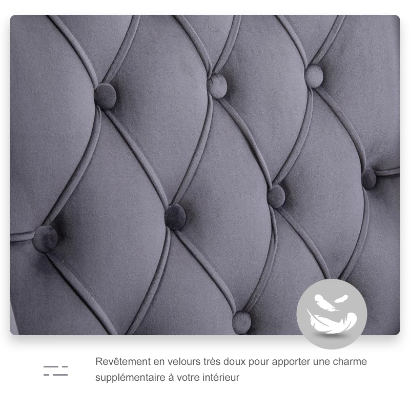 HOMCOM Fauteuil Chesterfield Grand Confort Dossier Assise capitonné avec Boutons Velours Gris