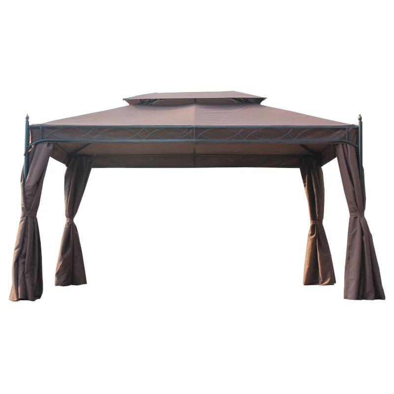 Outsunny 3 x 4m Garden Gazebo, Double Roof Marquee Canopy Shelter with Sidewalls, Solid Steel Frame for Garden, Lawn, Backyard and Deck