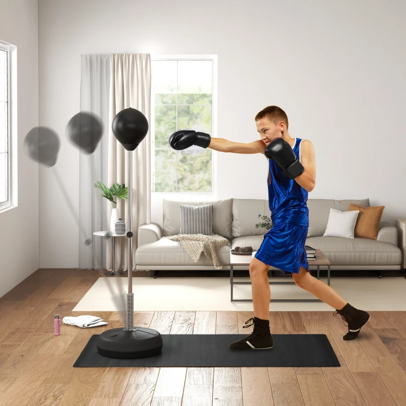 HOMCOM Punchingball-Set für Jugendliche, höhenverstellbar, inkl. Boxhandschuhe und Pumpe, Schwarz