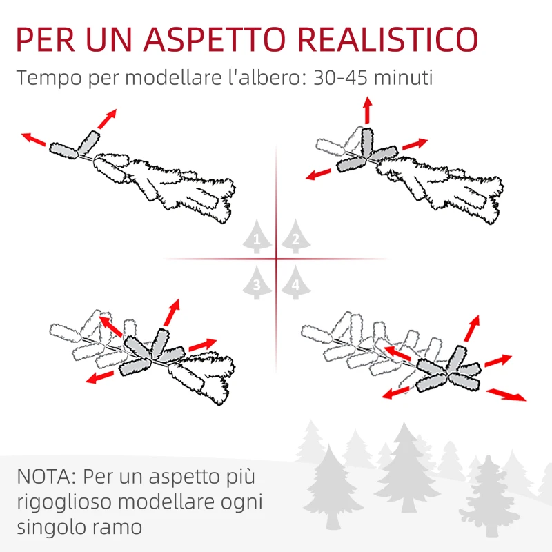 HOMCOM Albero di Natale Artificiale 210cm con 687 Rami, Design Alto e Stretto con Base Pieghevole, Verde