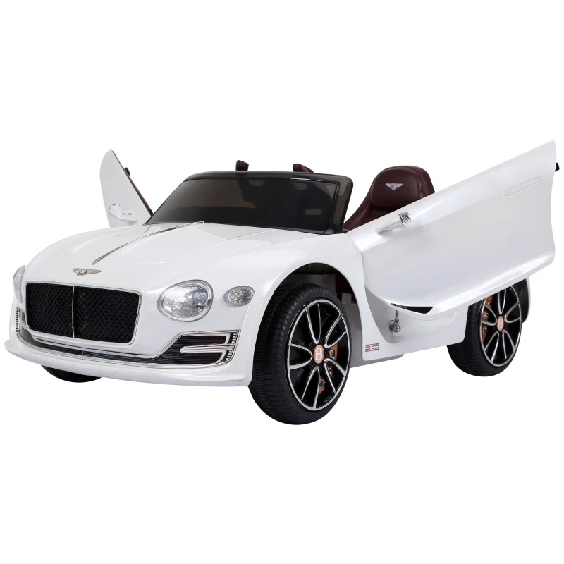 HOMCOM Macchina Elettrica per Bambini Bentley GT 6V, con Doppi Motori, Auto Elettrica per Bambini con Telecomando, Clacson, Suoni, Fari e 2 Portiere Apribili, 2.5-5 km/h, per 3-5 Anni, Bianco