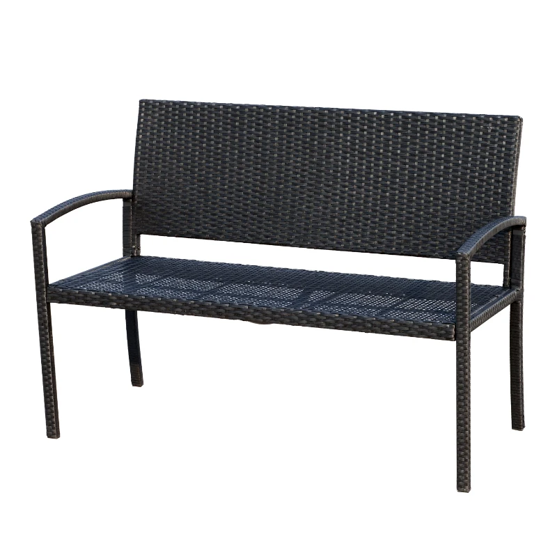 Outsunny Banco de Jardín de 2 Plazas Banco para Exterior con Respaldo y Asiento de Ratán PE Carga 240 kg 122x60x85 cm Negro