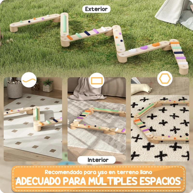 AIYAPLAY Juego de Viga de Equilibrio de Madera para Niños de +3 Años para Entrenamiento de Equilibrio Multicolor