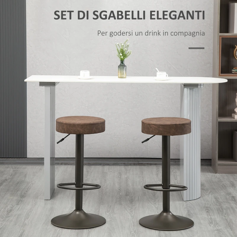 HOMCOM Set 2 Sgabelli da Bar Girevoli con Poggiapiedi e Altezza Regolabile, 35x36x64-85cm, Marrone
