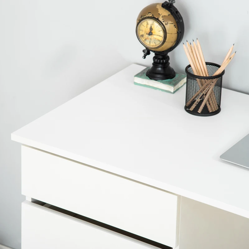 HOMCOM Schreibtisch Computertisch mit 2 Schubladen Schrank Arbeitstisch Bürotisch große Tischplatte modern Weiß 120 x 50 x 75 cm