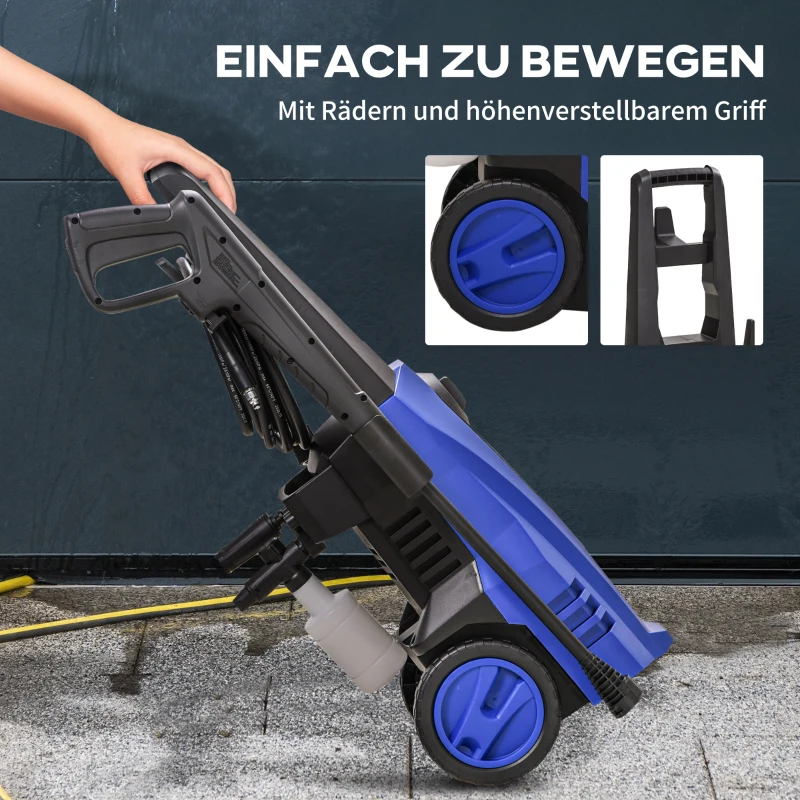 DURHAND Hochdruckreiniger Druckreiniger 5-tlg. Zubehör, verstellbare Spritzdüse, 150 bar Druck, 1800 W, max. 510 l/h, 35x27x78cm