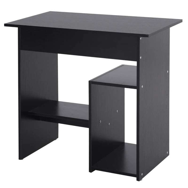 HOMCOM Compact Small Computer Table Wooden Desk Keyboard Tray Storage Shelf Modern Corner Table Home Office Black