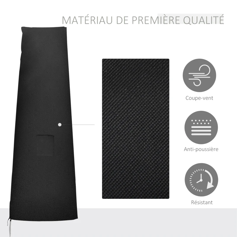 Outsunny Housse de protection pour parasol en tissu Oxford 300D fermeture à glissière et tige de support 240 x 48/70 cm noir