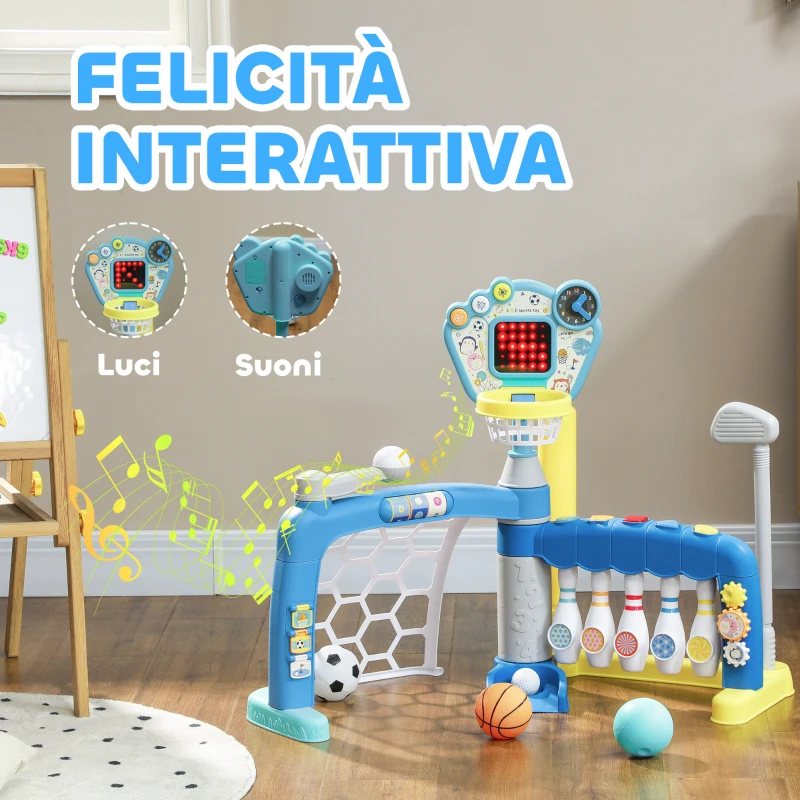AIYAPLAY Gioco per Bambini 5 in 1 per Calcio, Basket, Golf, Baseball e Bowling, in PP e ABS, 88.6x38.7x60.4-68 cm