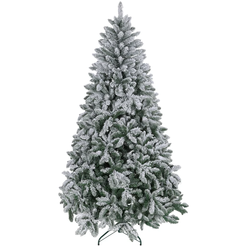 HOMCOM Árbol de Navidad Artificial Nevado 210 cm con 1021 Ramas y Soporte de Metal Árbol Navideño Nevado para Interior Verde