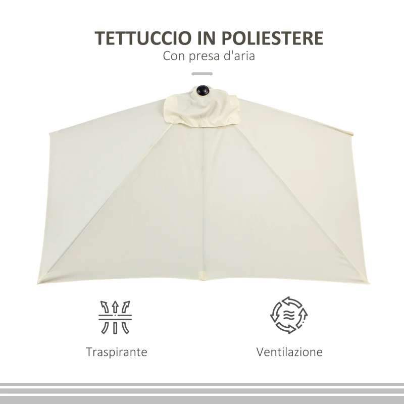 Outsunny Ombrellone da Parete Mezzaluna Salvaspazio con Apertura a Manovella, Beige