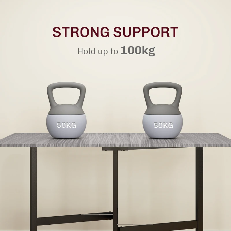 HOMCOM Six-Seater Drop-Leaf Dining Table, with Wheels - Grey Wood-Effect