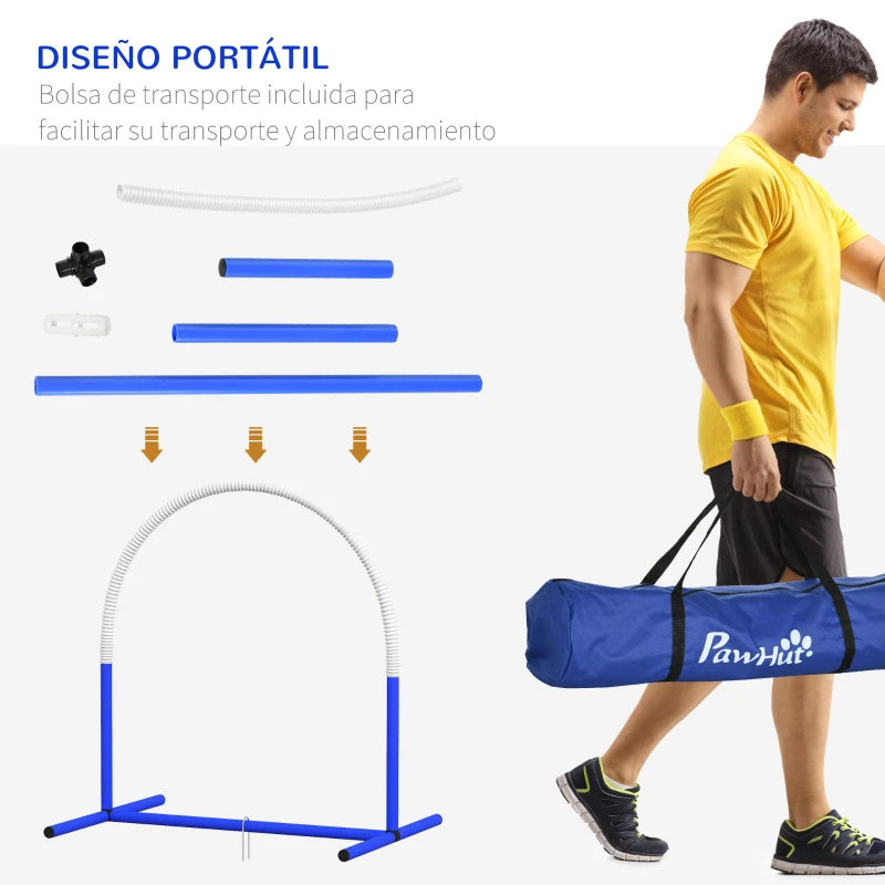 PawHut Set de Entrenamiento de Agilidad para Perros de 4 Piezas con Bolsa de Transporte para Entrenamiento Suave Blanco y Azul