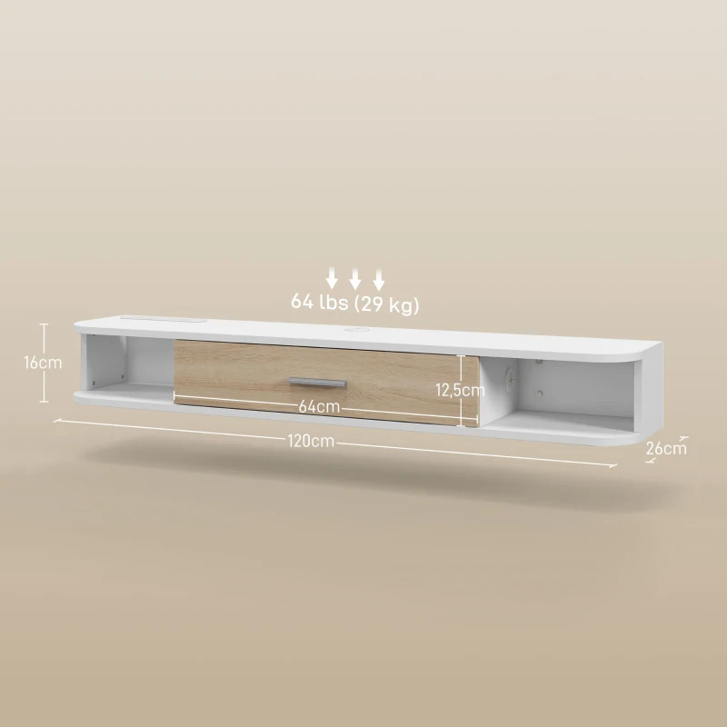 HOMCOM Meuble TV mural banc TV jusqu'à 50 pouces avec compartiments ouverts et armoire à porte rabattable blanc