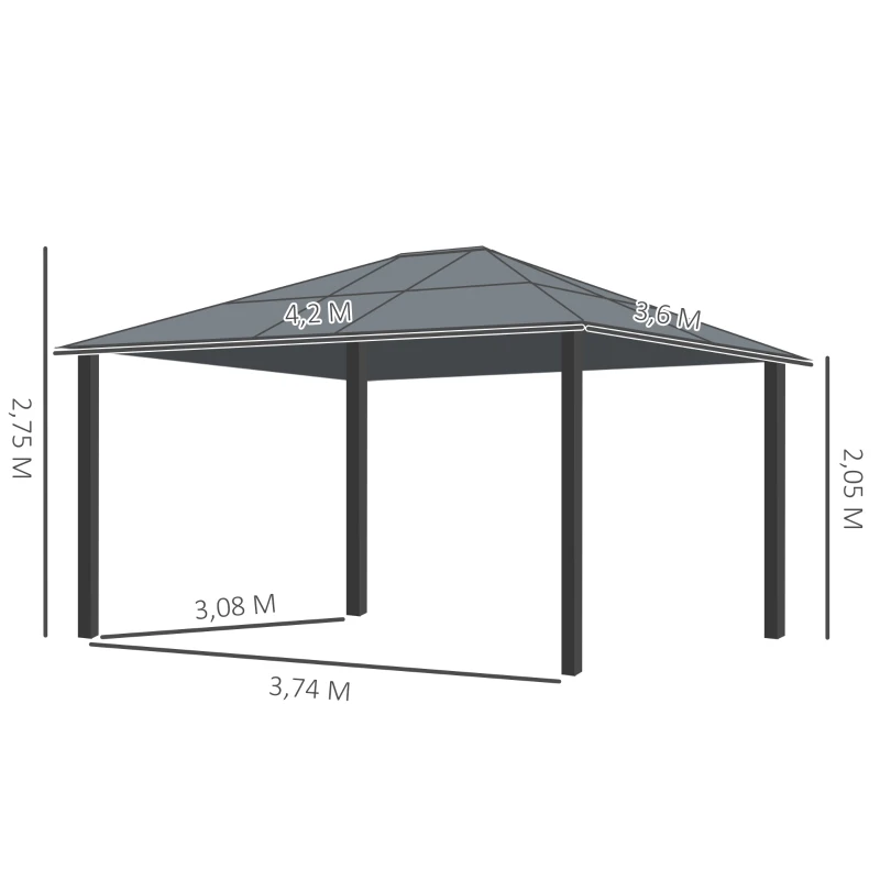 Outsunny Hardtop-Gartenpavillon 4,2 x 3,6 m, Vorhänge mit Fliegennetz, Alugestell, Braun+Creme