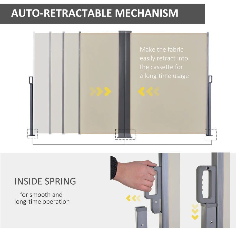 Outsunny 6 x 1.6 M Double Canopy Pull-Out Side Awning Sun Rain Outdoor Protection w/ Steel Frame Retractable Garden Privacy Home Commercial Beige