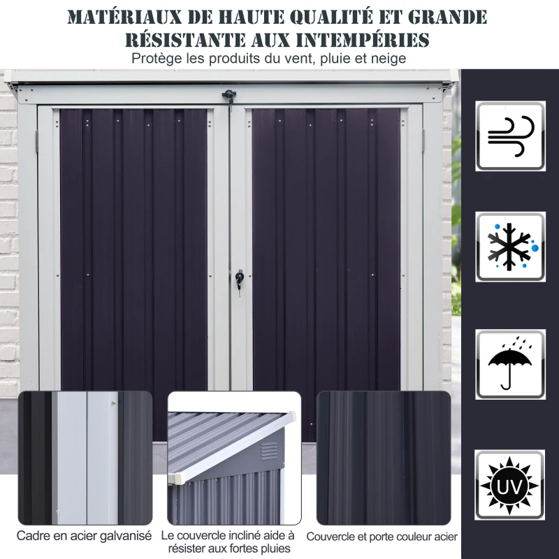 Outsunny Abri de jardin - remise pour outils - abri de poubelle jardin - 2 portes verrouillables - dim. 158L x 100l x 135H cm - tôle d'acier noir blanc